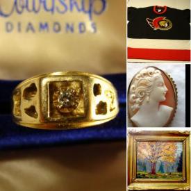MaxSold Auction: This online auction features a Harley Davidson helmet and boots, Vintage Fruit Pattern Luncheon Set, Vintage sterling bangles, Vintage instruments such as trumpet and mellophone, costume jewelry and much more!